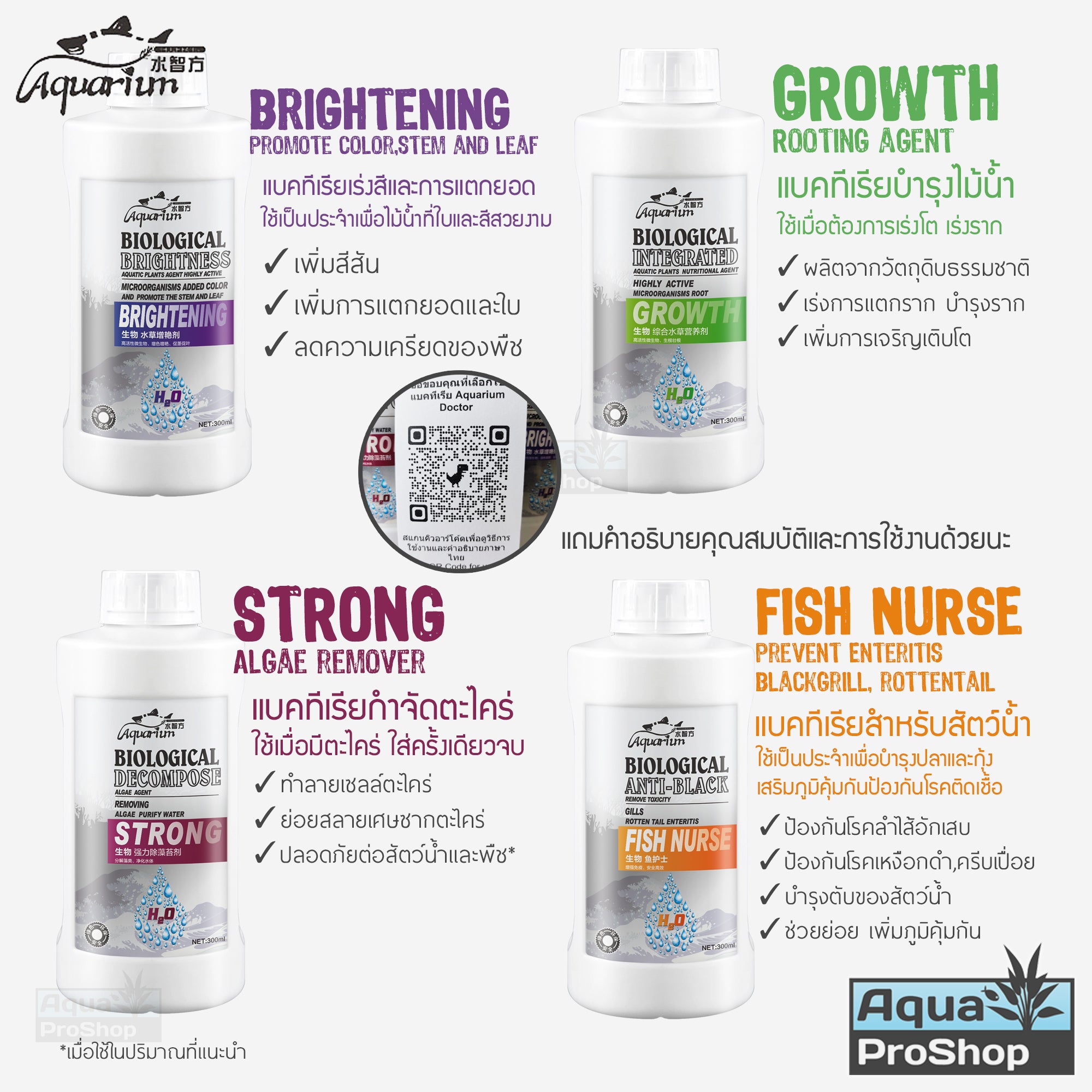 แบคทีเรียสำหรับตู้ปลาและไม้น้ำ Aquarium Doctor ขนาด 300ml (รุ่นใหม่ขวดกลม) และขวดแบ่งขาย 30ml